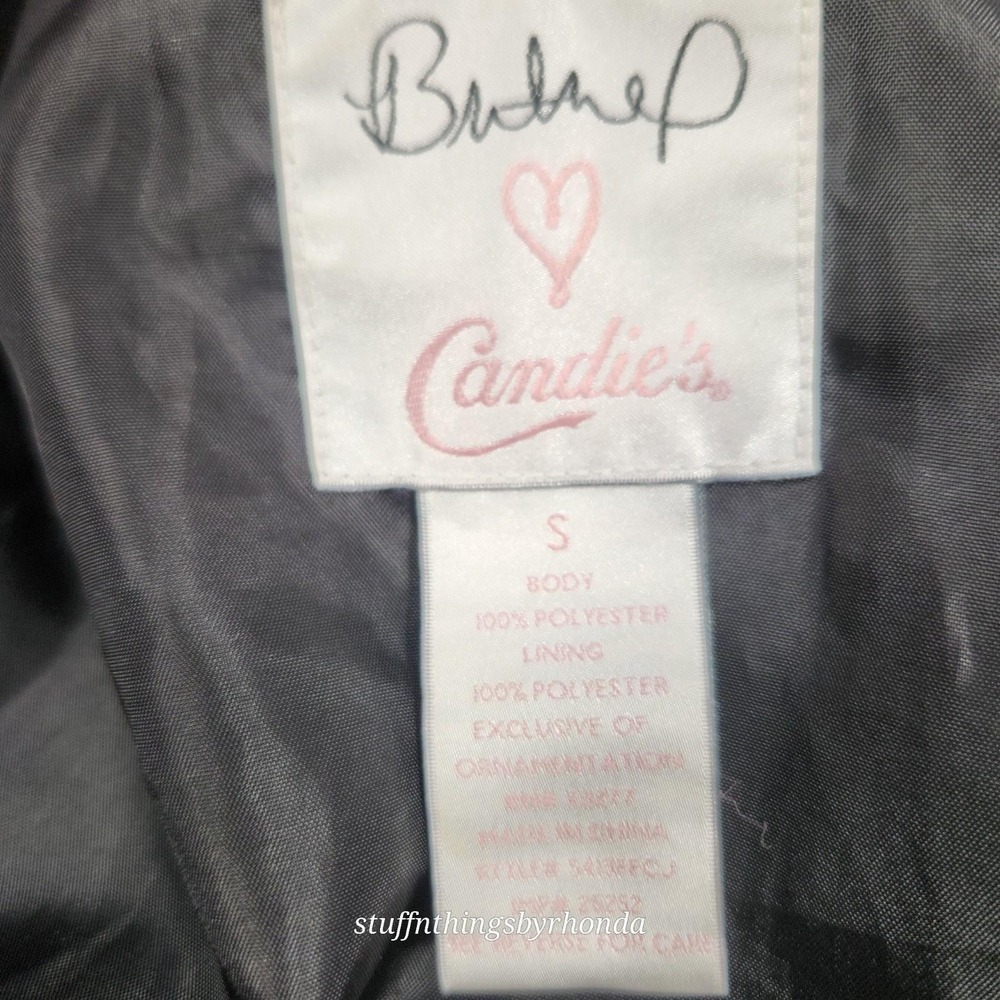 BRITNEY SPEARS CANDIES Black Faux Fur Mini Coat Short Jacket Size Small - Picture 6 of 9
